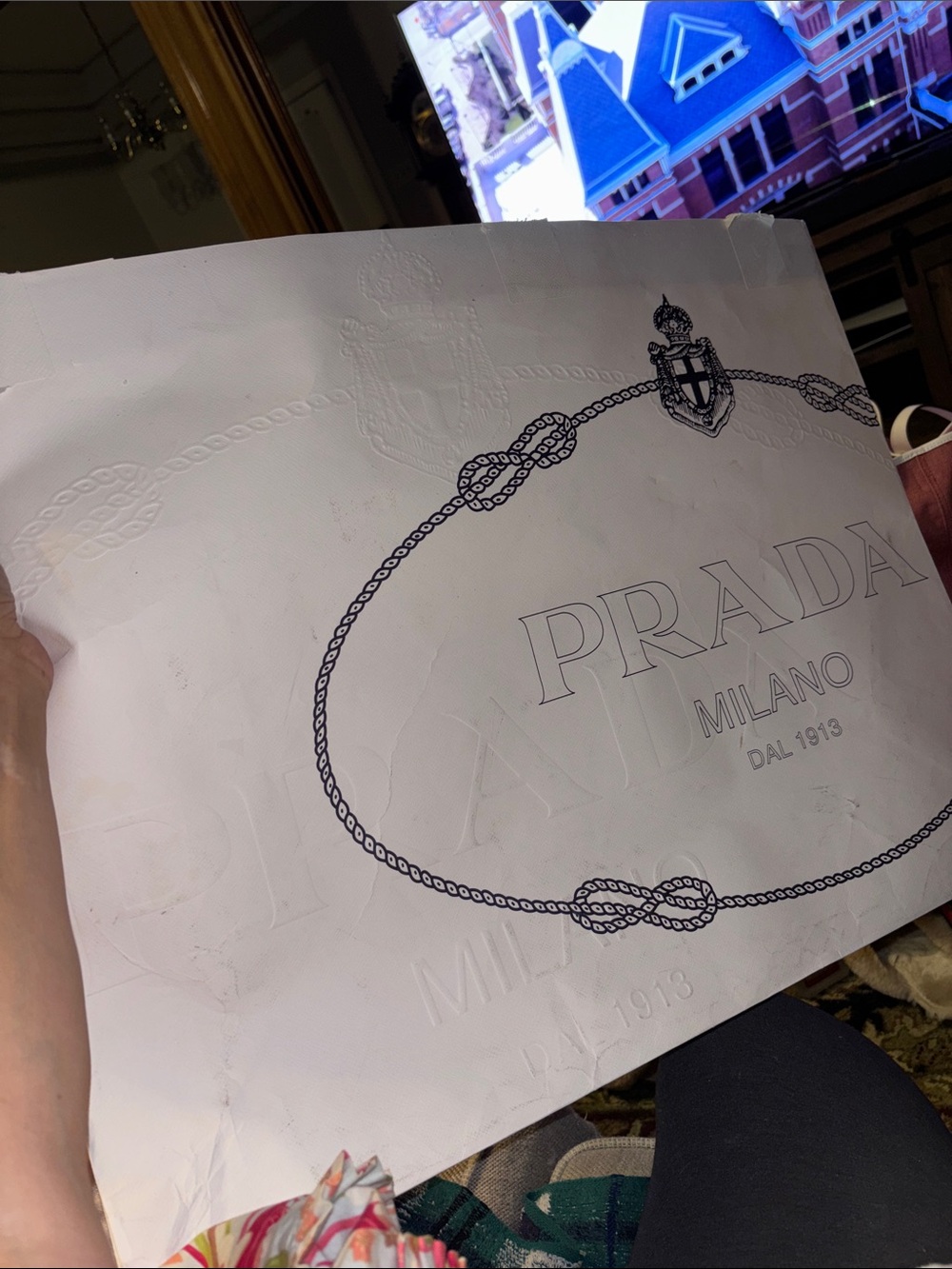Prada White Shopping Bag with Black Logo Print